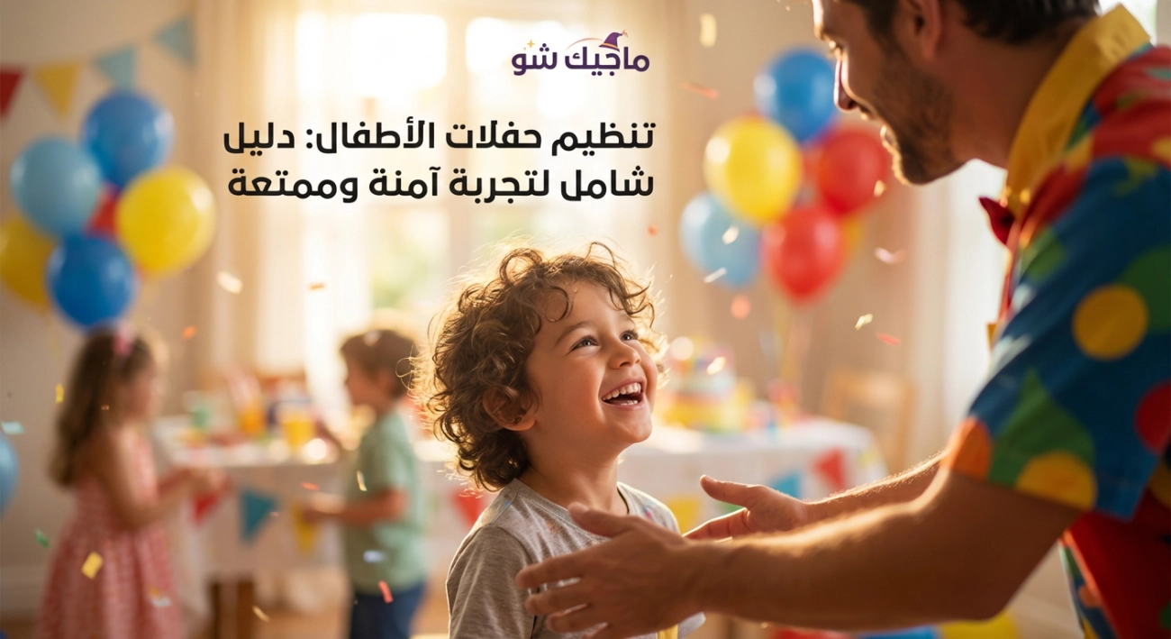 "مجموعة من الأطفال السعداء يضحكون في حفلة عيد ميلاد منظمة وآمنة، مما يعكس أهمية التجربة النفسية الممتعة في تنظيم حفلات الأطفال."